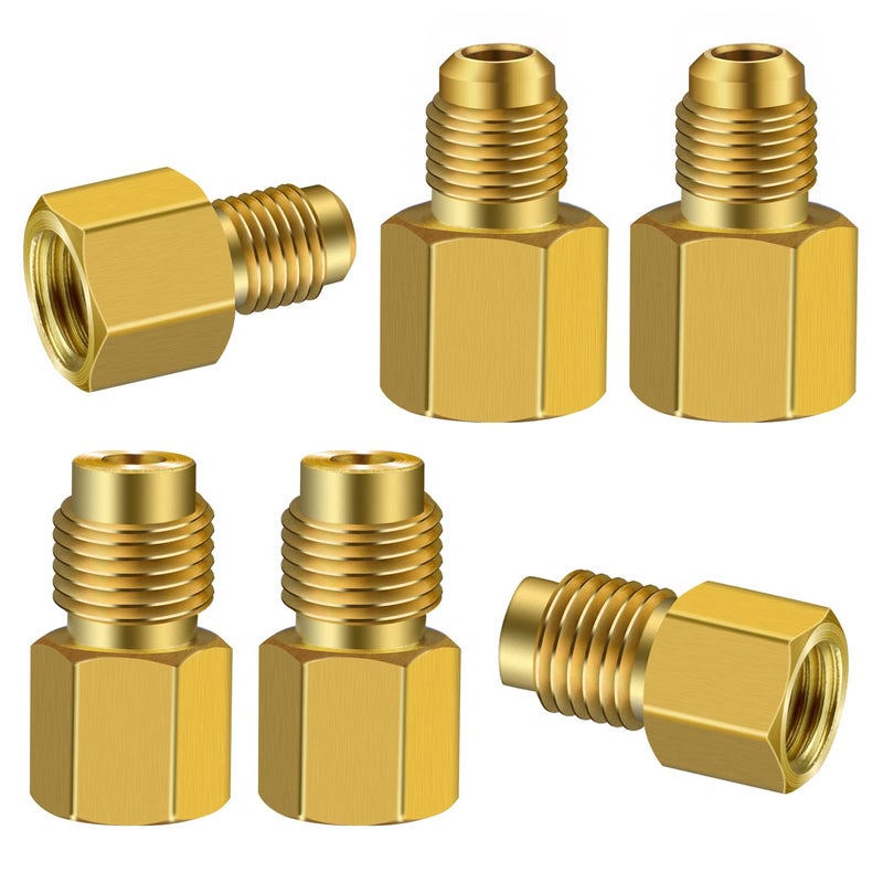 ExcelFu 6 Pieces 6015 R134A Brass Refrigerant Tank Adapter to R12 Fitting Adapter 1/2 Female to 1/4 Male Flare Adaptor Valve Core and 6014 Vacuum Pump 1/4 Inch Flare Female to 1/2 Inch Male - Image 1